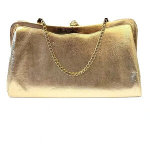Vintage 1960's Clutch Purse Handbag Gold Lame' Gold Tone Chain 10" x 6"